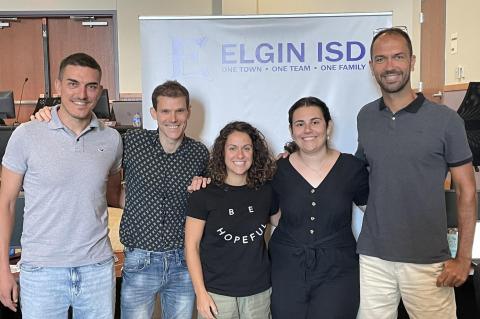 From left, Alberto Pallares, Alberto Domingo Zaratiegui, Sara Melvar Leite, Maria Gallego Gil and Ruben Jimenez have joined Elgin ISD as new teachers from Spain. Courtesy photo