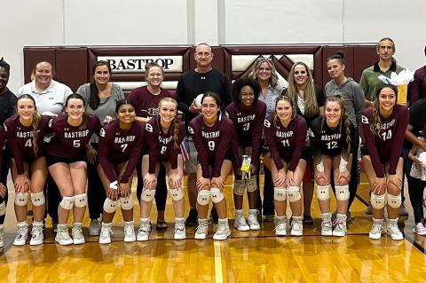 The Bastrop High School varsity volleyball team shows appreciation for teachers on Aug. 29 prior to the Lady Bears’ home match against Lockhart High School. Photo courtesy of Morgan Rollins