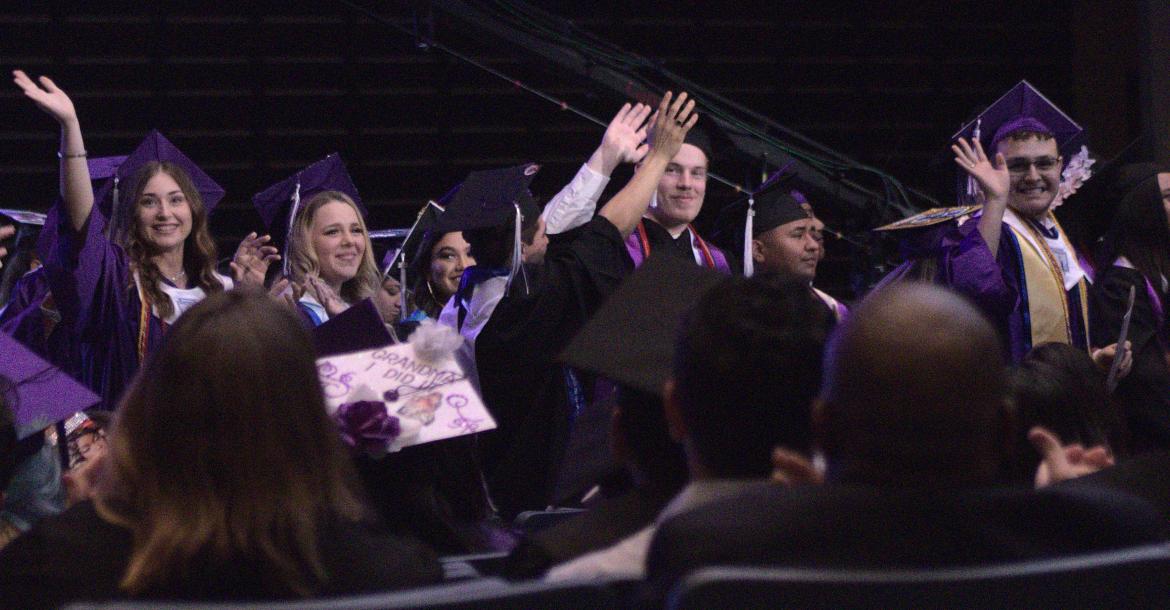 The graduation included a “reverse processional,” in which  each row of students stood up from their seats in the auditorium.