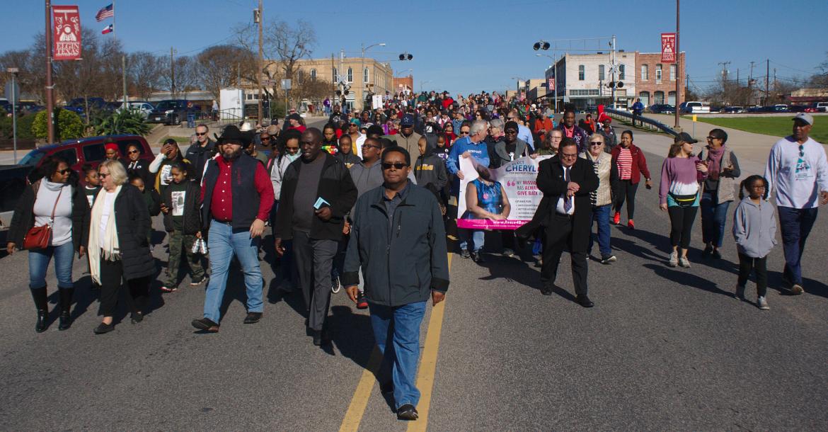 A huge crowd of people from across the county walked down Main Street in Elgin to celebrate Martin Luther King, Jr. Day on Monday morning.          Photos by Julianne Hodges