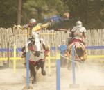 Lances shatter and fly into the air as the jousters of Knights of the Grail perform at the Sherwood Forest Faire in Paige March 5, 2022. Photo by Juilanne Hodges