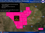 At least western portions of the Hill Country will have critical fire conditions Wednesday, Feb. 22. Graphic by National Weather Service Austin/San Antonio Office